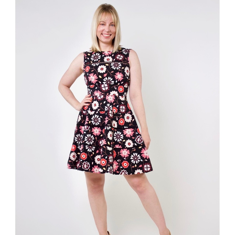 Kate Spade New York Floral Sleeveless Fit and Flare Tiered Dress Pink 10